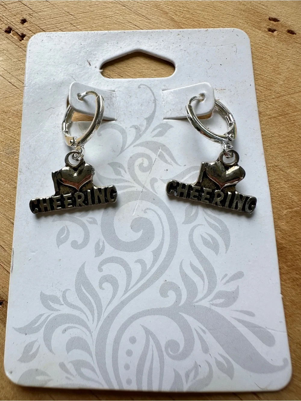 Silver 'Cheering' Hoop Charm Earrings - Silver Cheer Charms